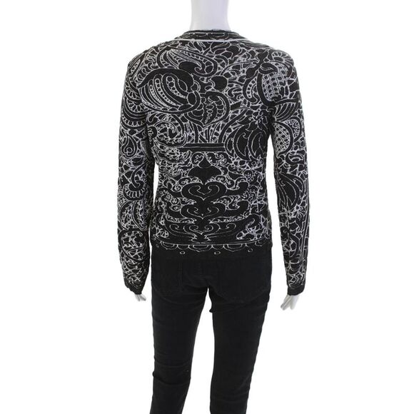 Aldomartins Womens Button Front Crew Neck Cardigan Sweater Black White Small - Picture 3 of 4